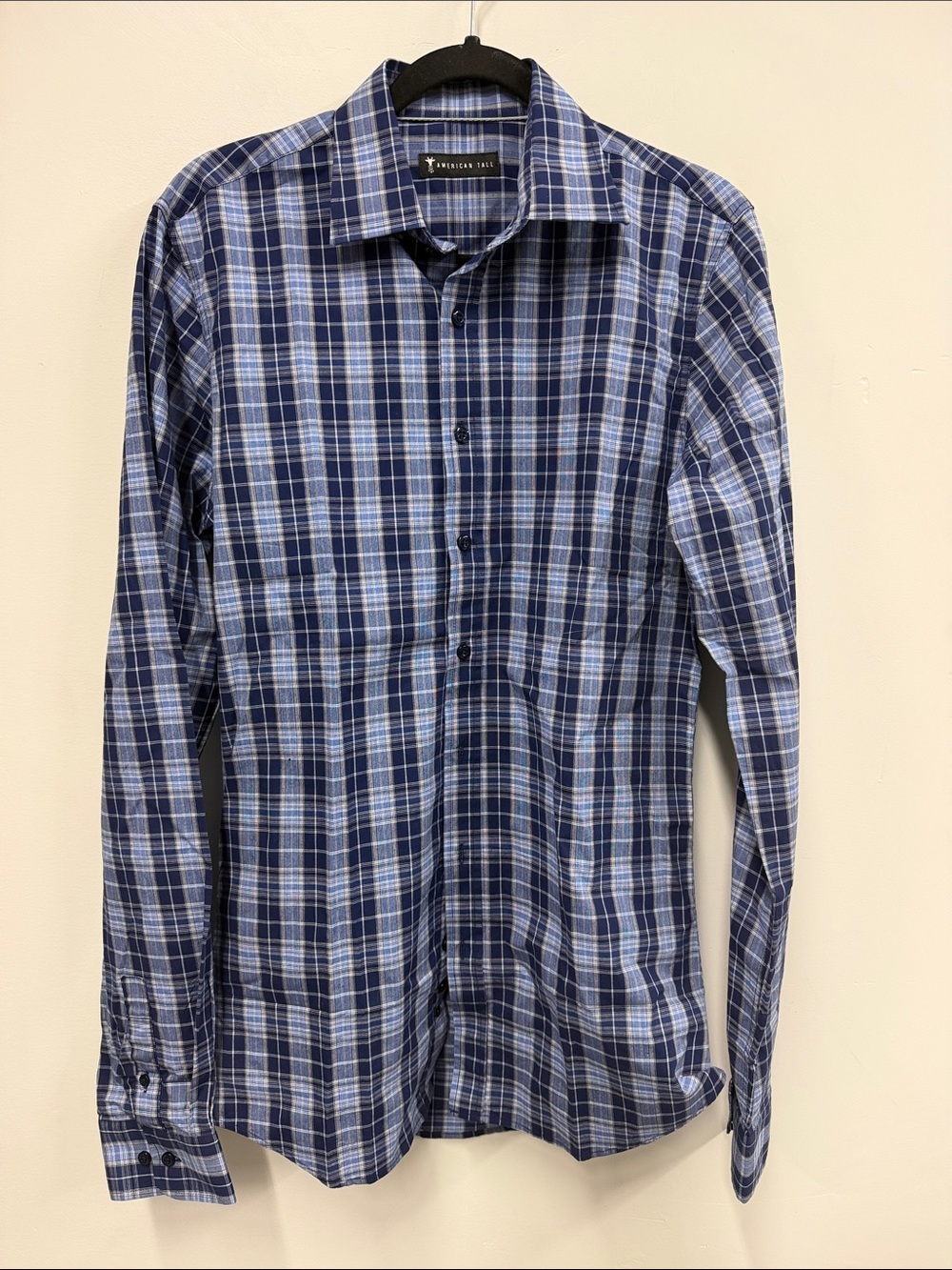 American tall Blue Plaid Button-Down Shirt Small tall